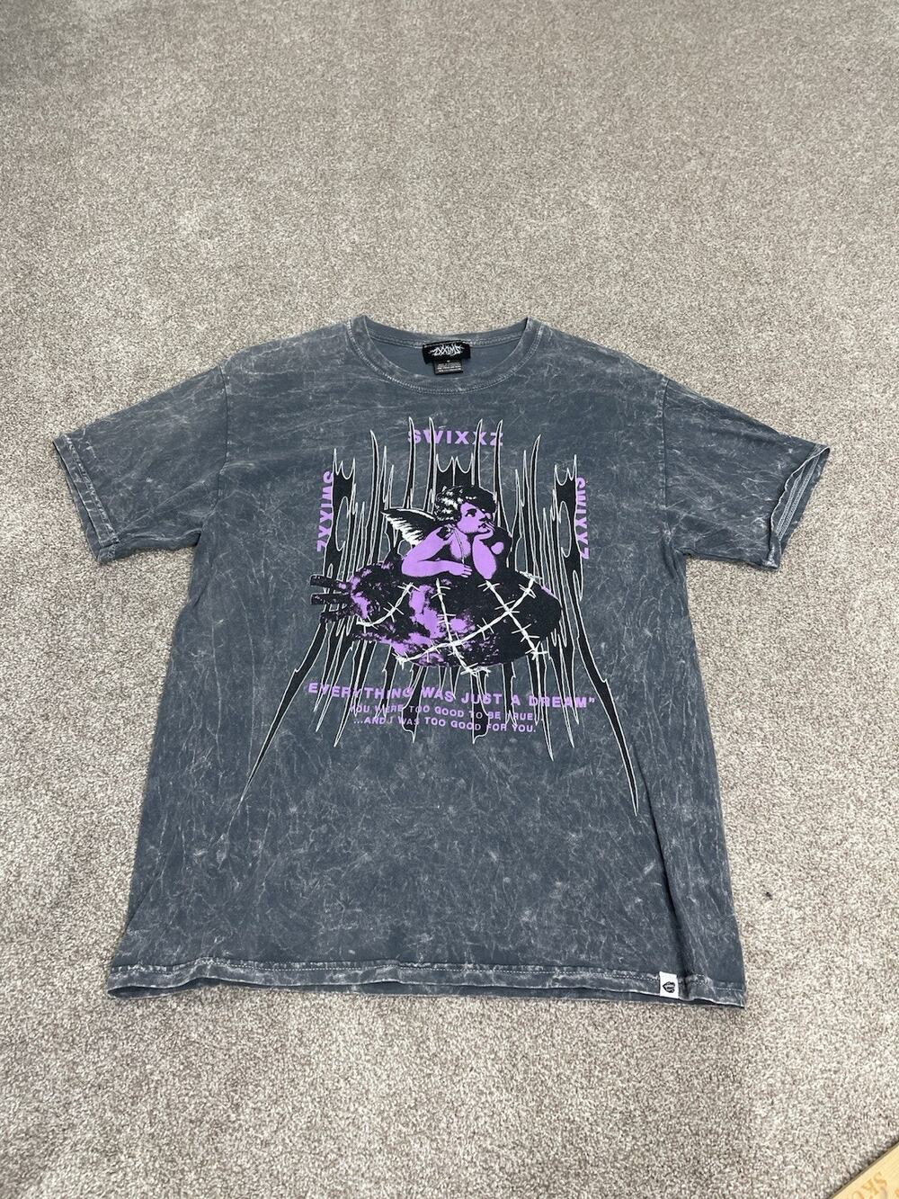 SWIXXZ Graphic T Shirt Mens M Acid Wash Cherub Angel Goth Grunge Y2K Vampire Emo
